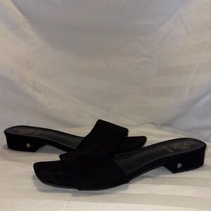 Sam & Libby Black Faux Suede Open-Toe Slide Mules
